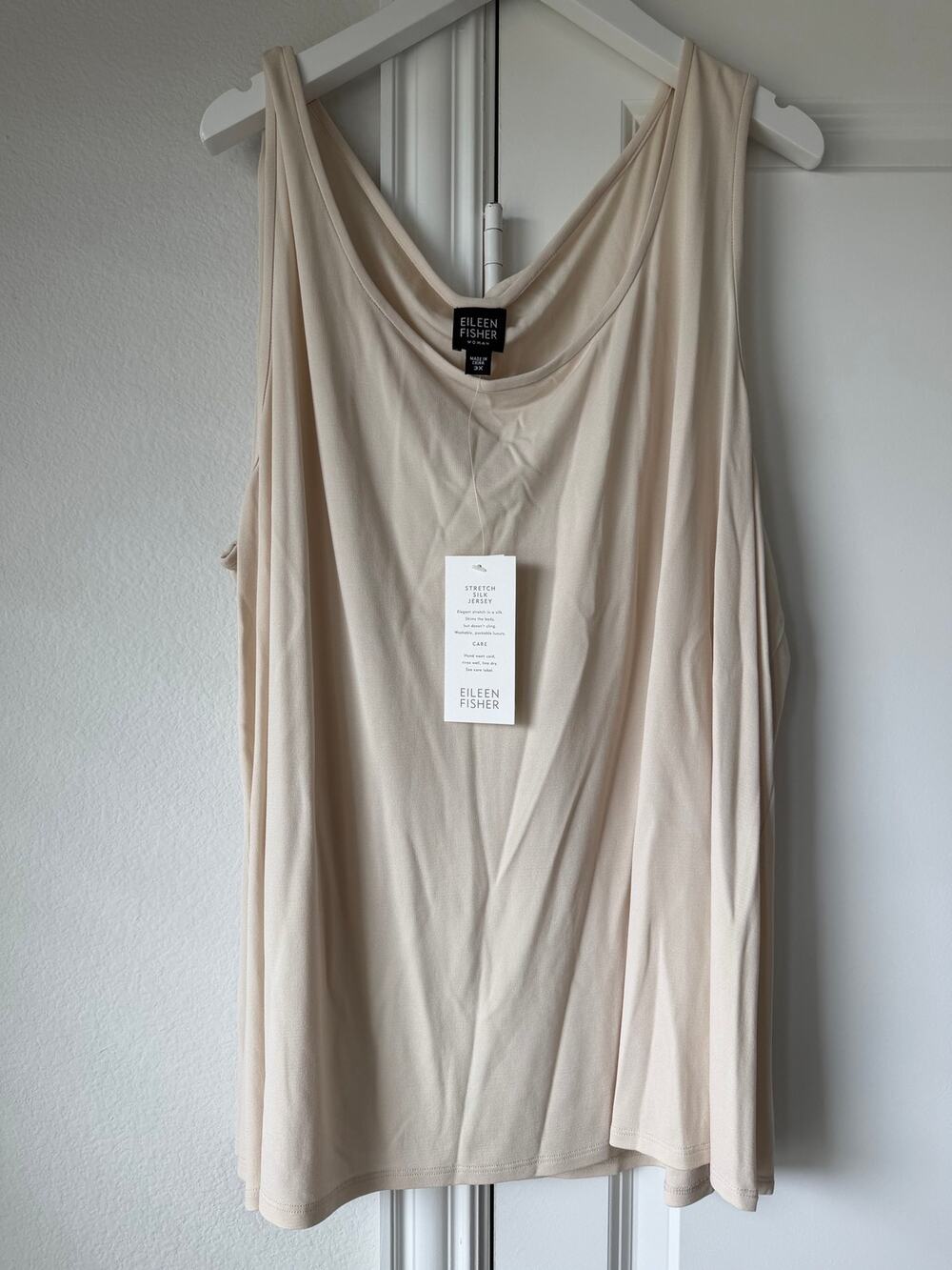 NWT Eileen Fisher Womens 3X Stretch Silk Jersey Slim Tank in Bone PLUS 100% Silk